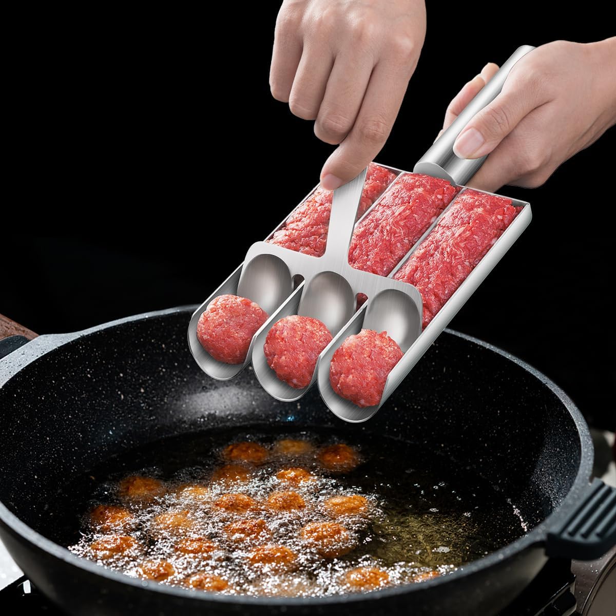Premium Triple Meatball Maker Tool, 304 Stainless Steel Meatball Scoop Ball Maker, Non-Stick Meat Baller for Easy Meatball Making, Kitchen Meatball Making Tool for Cooking and Baking