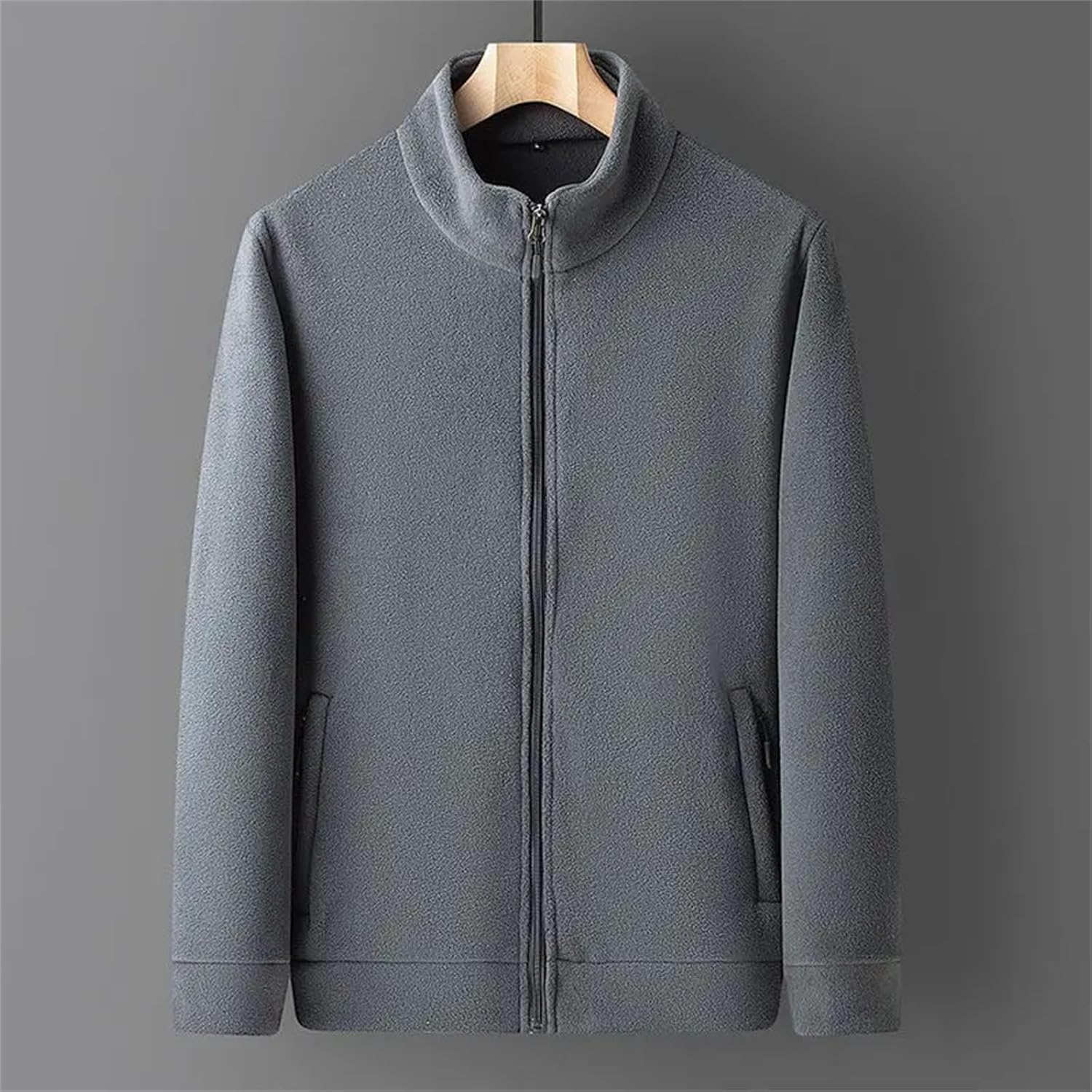 Men's Double-sided Fleece Casual Jacket Windproof Warmth Outdoor Coat Middle Collar Solid Zipper Soft Jackets