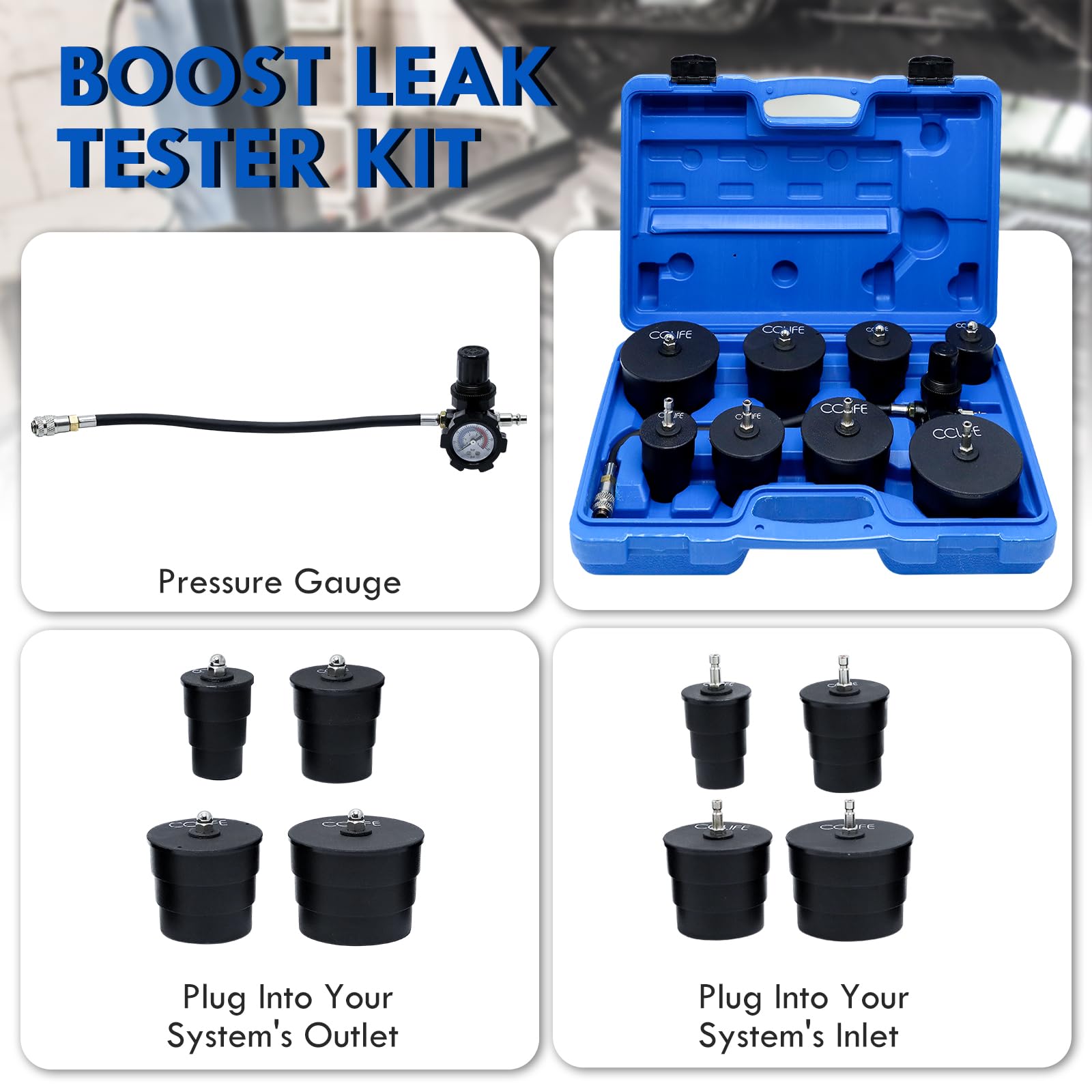 CCLIFE 9 pezzi Tester impianti turbocompressore con Adattatore a Baionetta per Individuazione Delle Perdite nei Componenti Degli Impianti a Turbocompressore