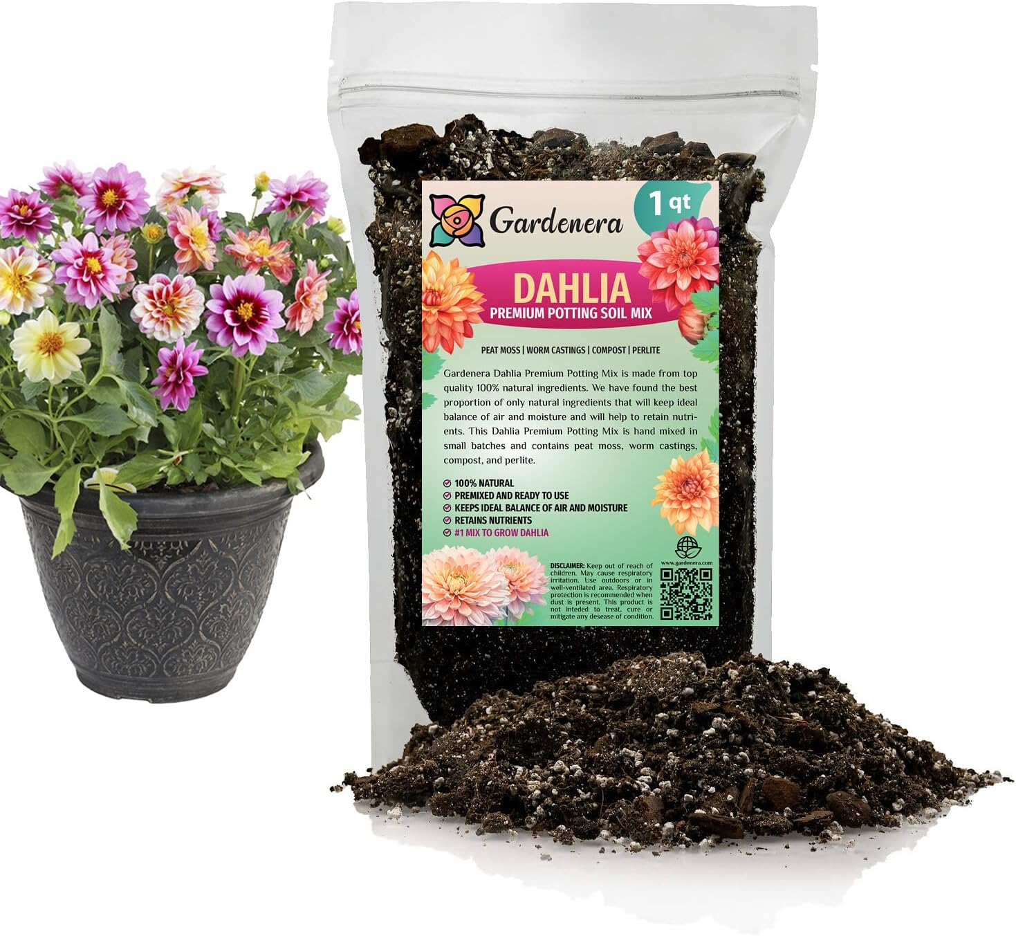 Expert Dahlia Potting Soil Mix by Gardenera - Enhance Growth and Color - Perfect Balance of Nutrients and Drainage - 3 Quart