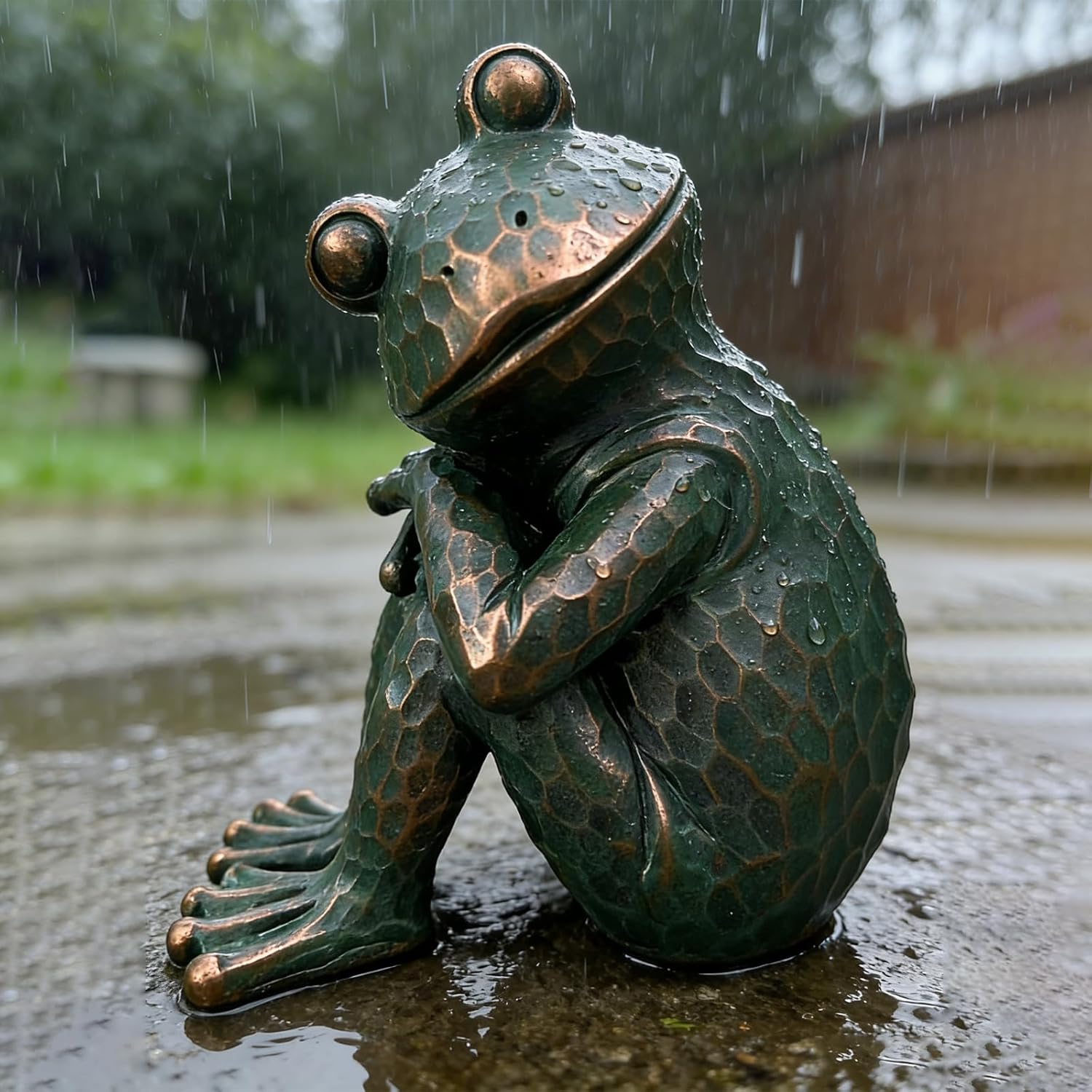 Vintage Bronze Meditating Frog Statue, 9.8" H Handcrafted Resin Zen Frog Figurine, Weather Resistant, for Garden, Patio, Indoor & Outdoor Home Decor