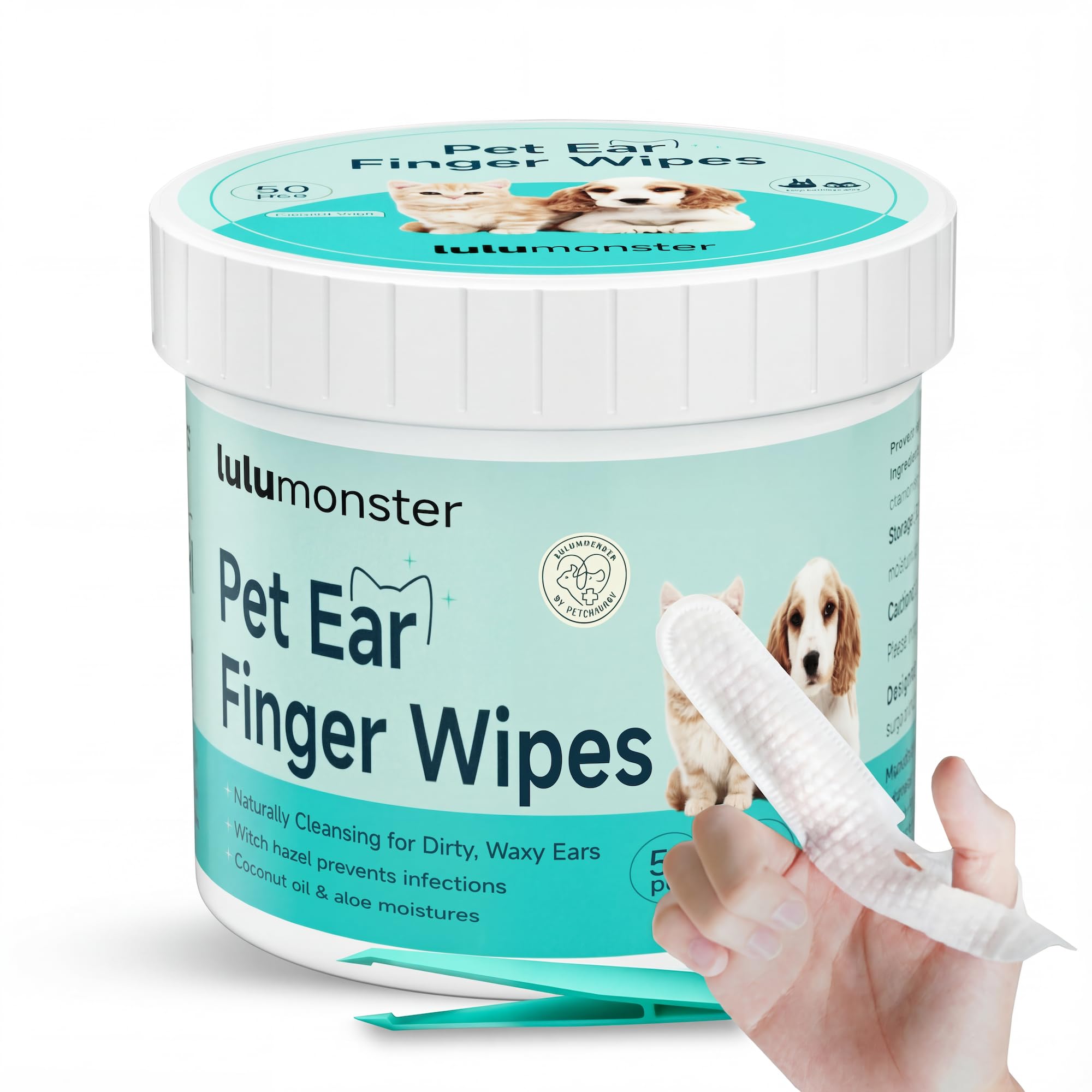 Dog Ear Wipes Finger Pads – Ear Cleaner Finger Wipes for Dogs & Cats, Remove Ear Wax & Odor, Gentle & Unscented