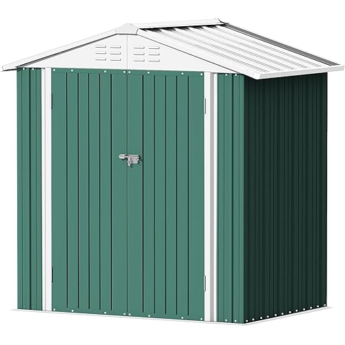 Devoko Outdoor Storage Shed 6 x 4 FT Lockable Metal Garden Shed Steel Anti-Corrosion Storage House with Double Lockable Door for Backyard Outdoor Patio (Green)