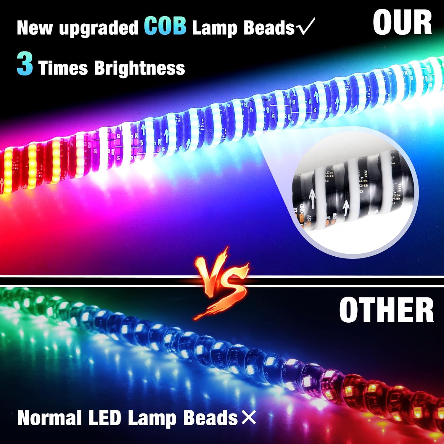 2PCS 3FT COB UTV Whip Lights, Superbright LED RGB Chasing Lights for Side by Side, UTV ATV RZR SXS Can-Am Polaris