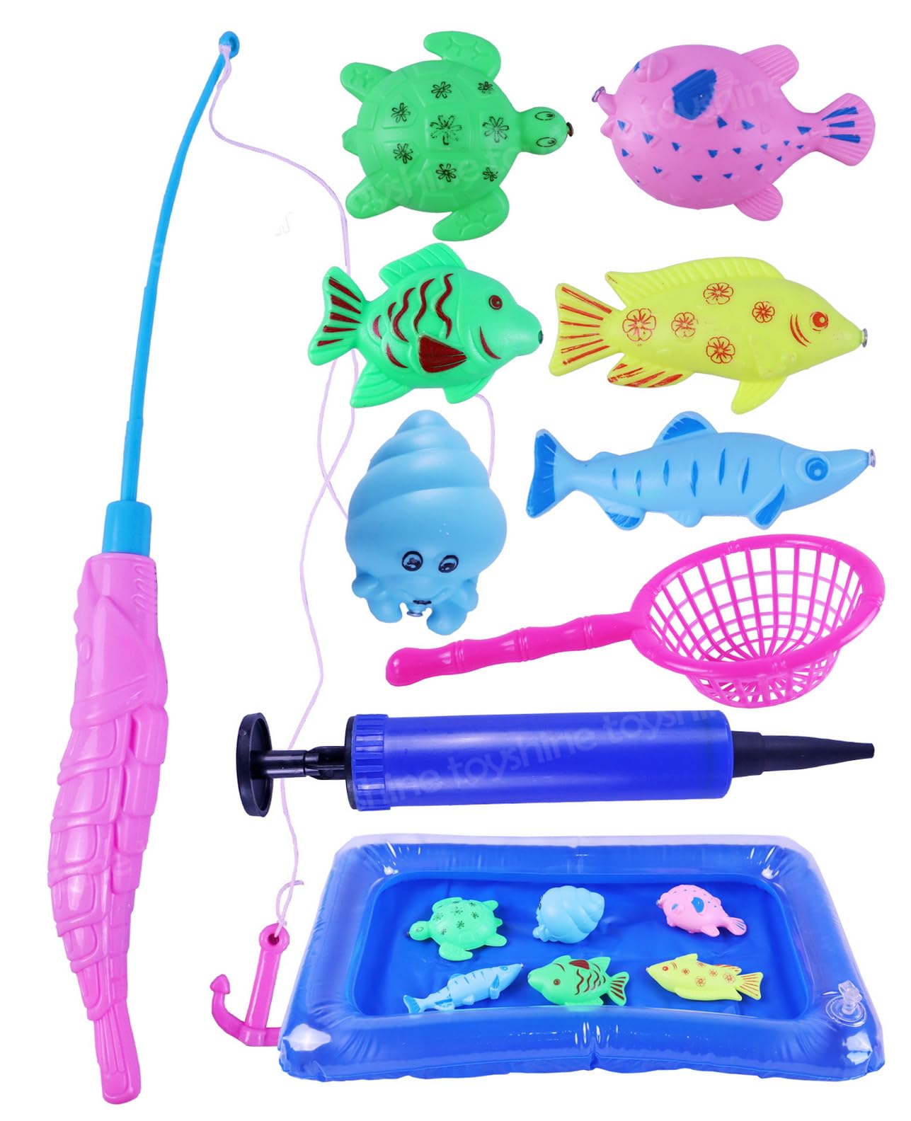 Toyshine 10 Pc Magnetic Fishing Bath Toy Game Includes Colorful Floating Fishes | Magnet Tipped Fishing Rod , Basket , Inflatable tub and Pump (B0D92B5H1N) Amazon Price History, Amazon Price Tracker
