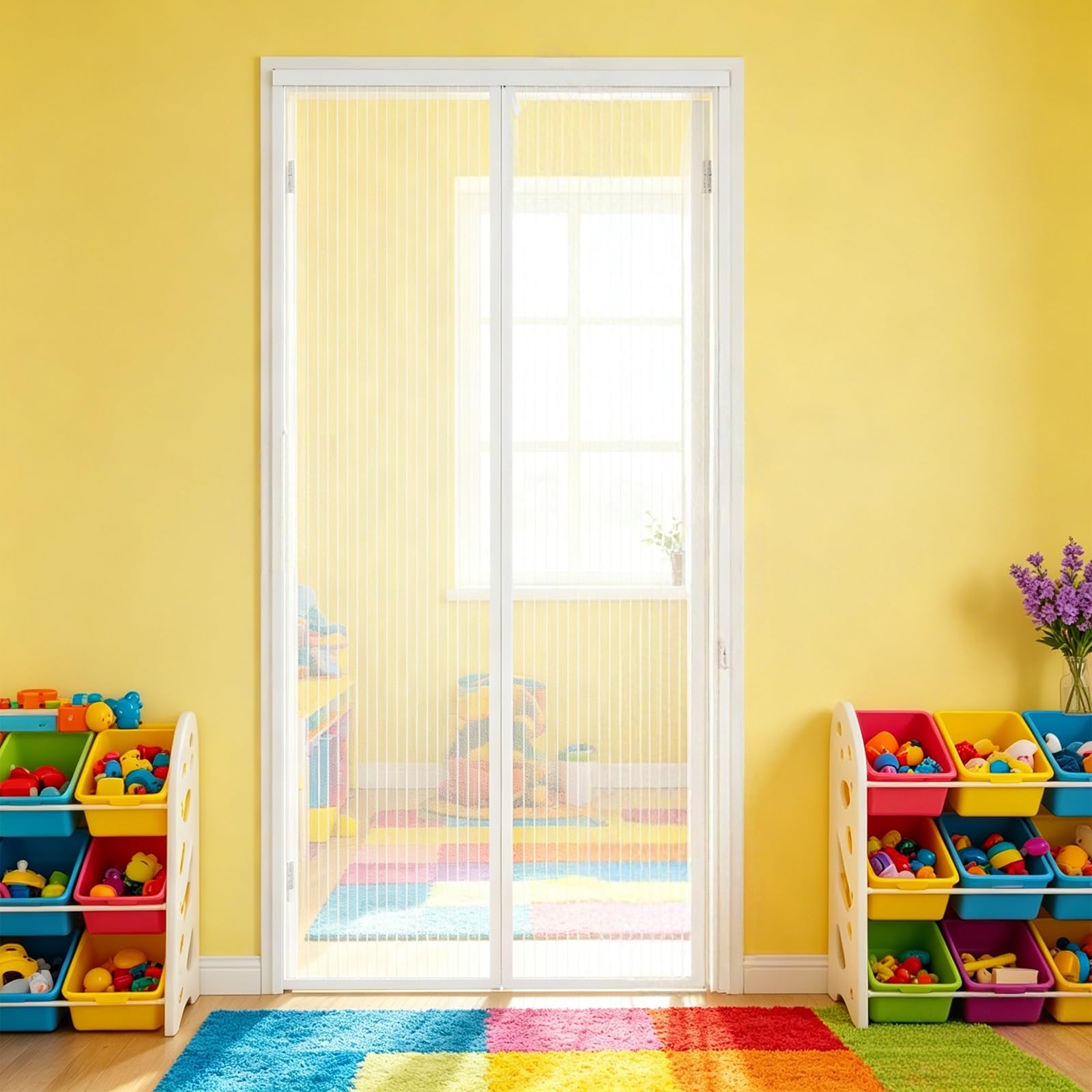 Fly Screens Doors 133 x 165 cm Curtain, Heavy Duty Self-Sealing Mesh, Door Screen Automatically Closes Fly Insect Screen Door for Front Doors, Sliding, White