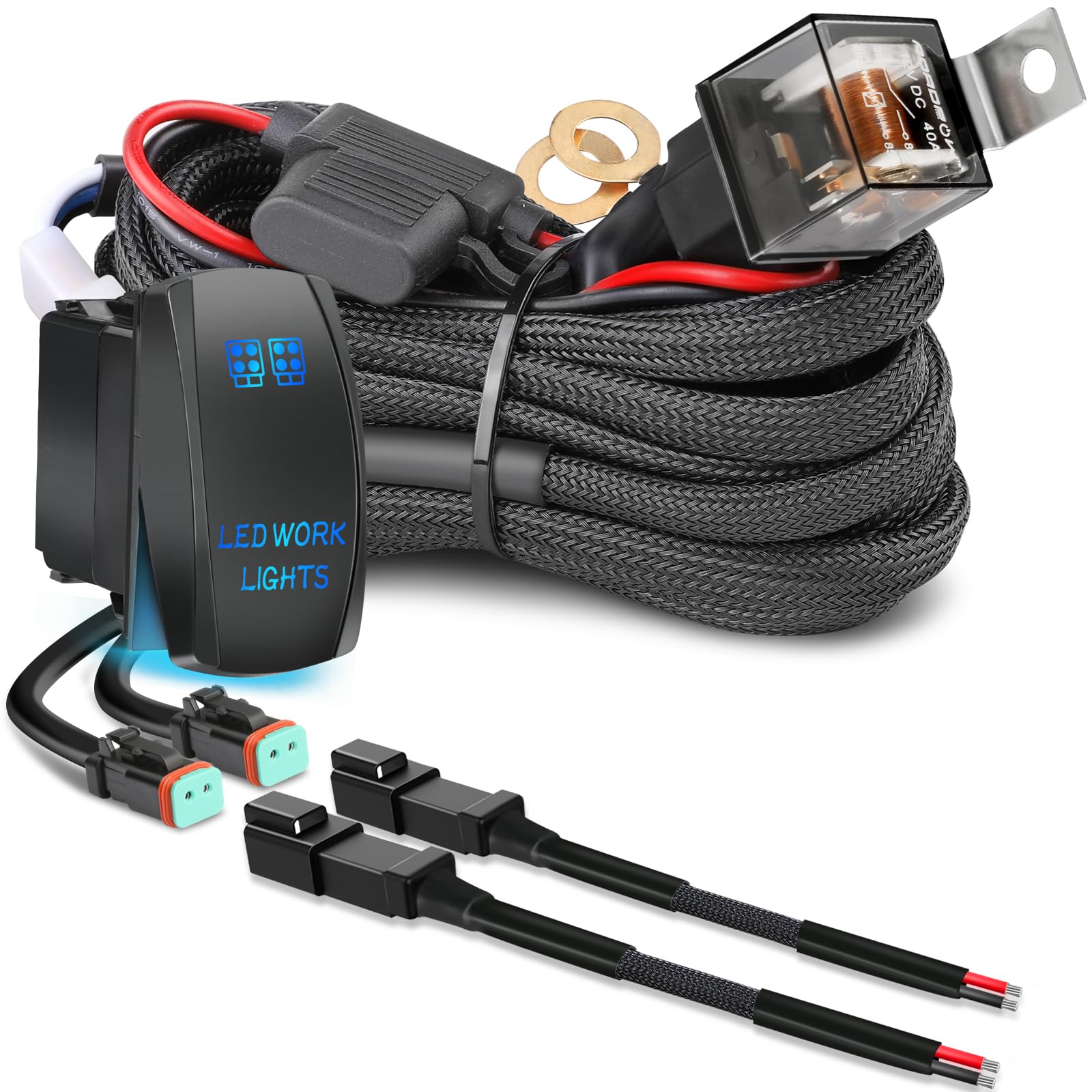 Photo 1 of DT Wiring Harness 2 Lead, Nirider 12V Rocker Switch Relay Fuse Deutsch DT Connector Nylon Fog Light Wiring Harness Kit LED Light Bars Driving Lights Offroad Light Pods Wire Harness for Truck UTV ATV