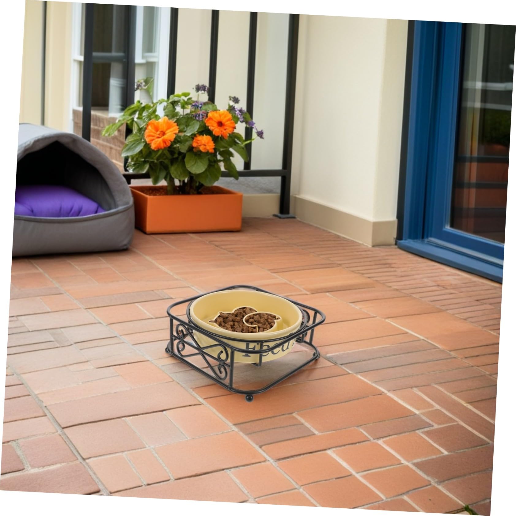 Gamelle Lente en Céramique pour Chien et Chat Anti-glouton | Bol Surélevé avec Support en Fer, Design Stable Non Basculant, Usage Quotidien pour Repas Secs ou Humides