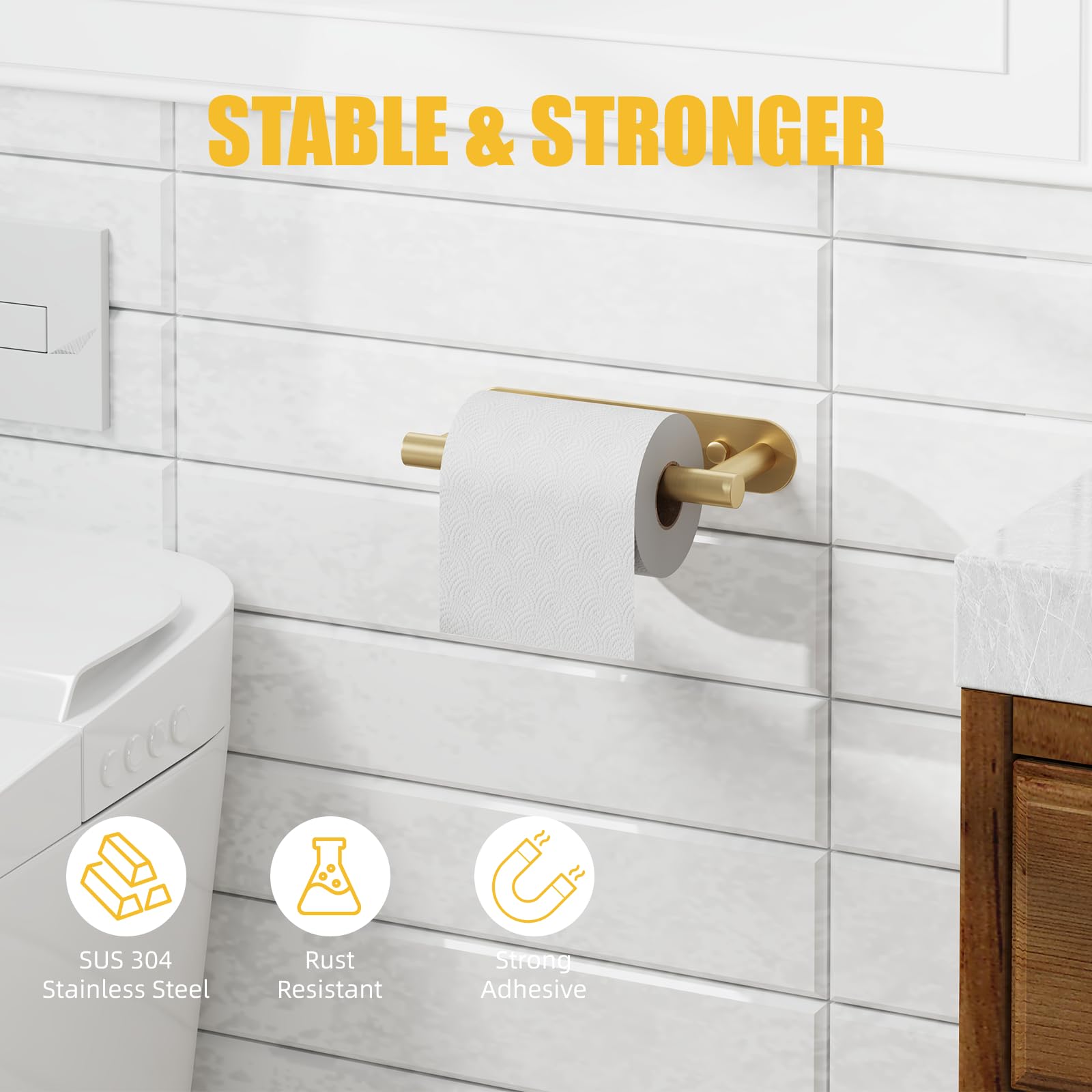 BESy Toilet Paper Holder, Bathroom Tissue Holder Wall Mount Brushed Gold — Amazon image 2