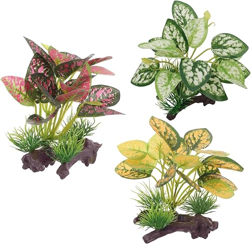3 Pcs Silk Aquarium Plants, Reptile Artificial Plants, Fish Tank Artificial Decorations, Suitable for Aquarium and Fish Tank