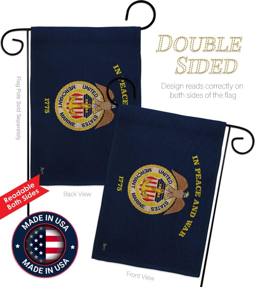 Merchant Marine Burlap Garden Flag - Set Wall Holder Armed Forces Corps USMC Semper Fi United State American Military Veteran Retire Official - House Yard Gift Double-Sided 13 X 18.5