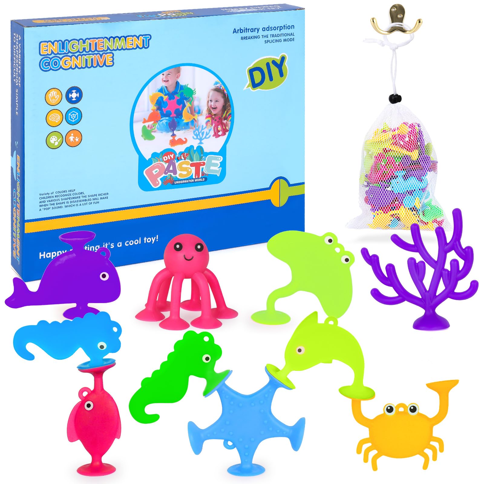 Yellcetoy Juguetes de Succión para Niños Pequeños, Juguetes de Baño Juguetes de Viaje para Bebés Niños Niñas (Animales del Océano, 36)