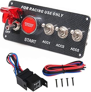 INTEFIRE 12V Ignition Switch Panel for Racing Car Ignition Panel 5 in 1 Engine Start Push Button Ignition Switch Panel Carbon Fiber 12V LED Toggle Switches for Race Car RV Truck