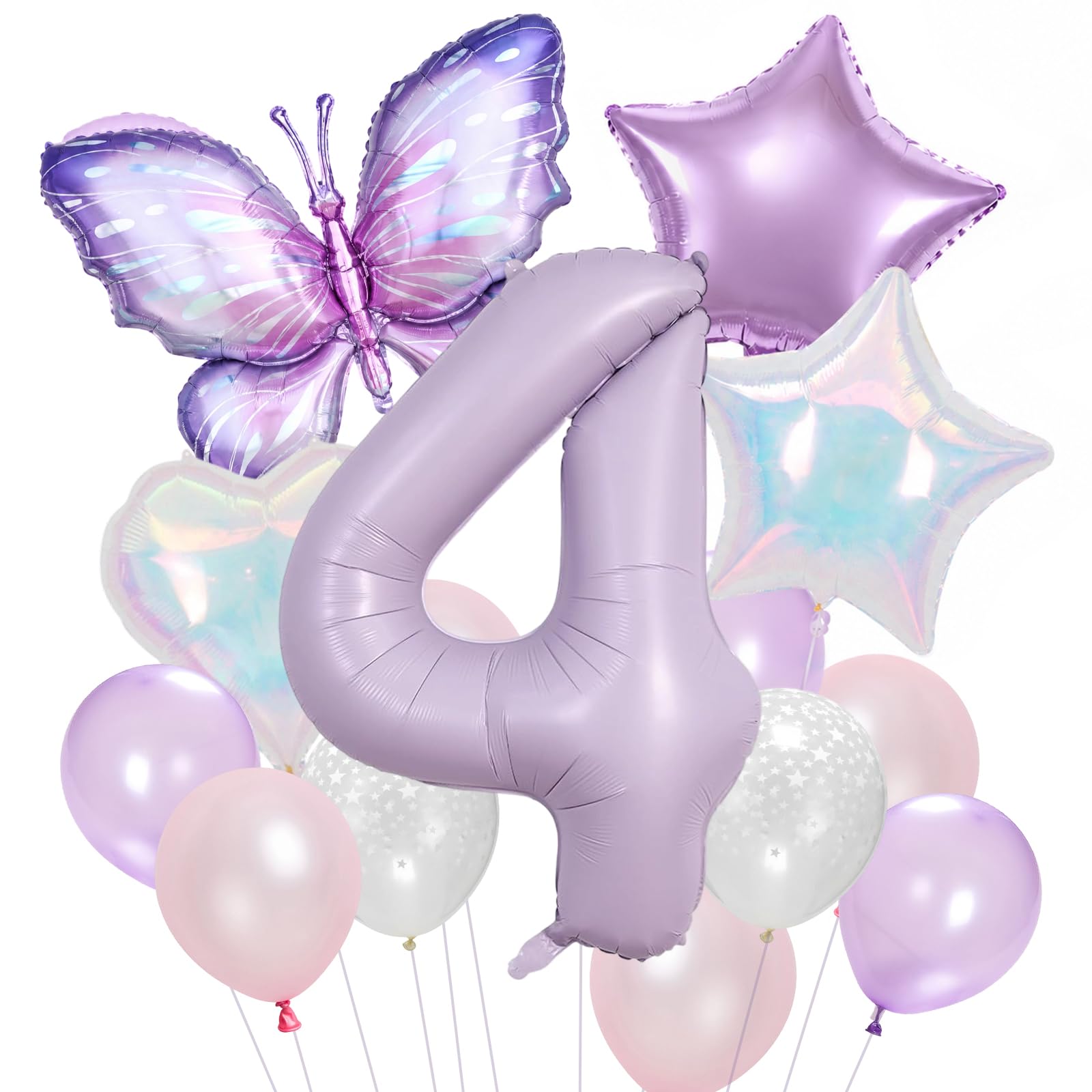 4th Butterfly Birthday Balloons for Girls Purple Numbe Four Decorations