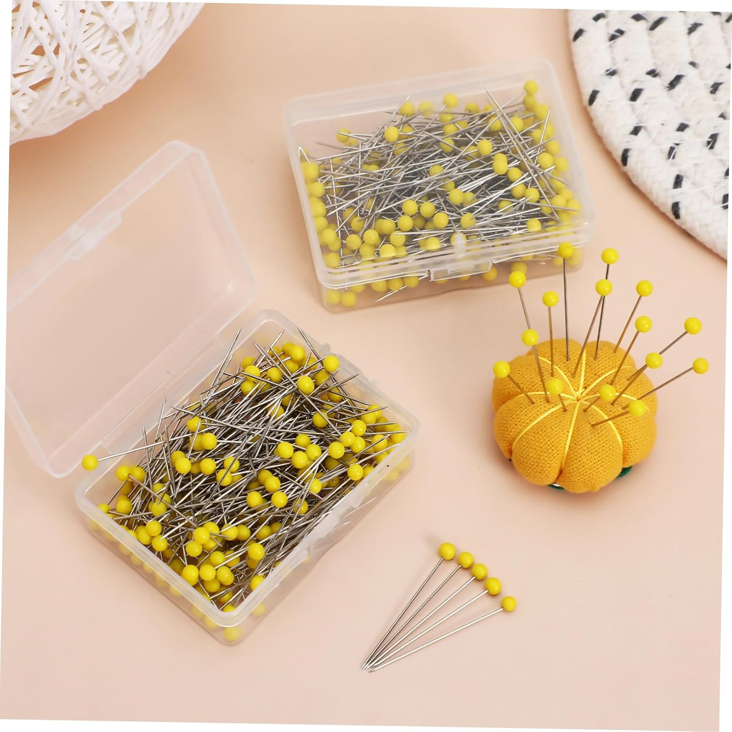 Uonlytech 500pcs Glass Head Pins for Jewelry Making and Sewing Durable Straight Pins Yellow Eco-Friendly Glass and Nickel-Plated Steel for Crafts and Quilting