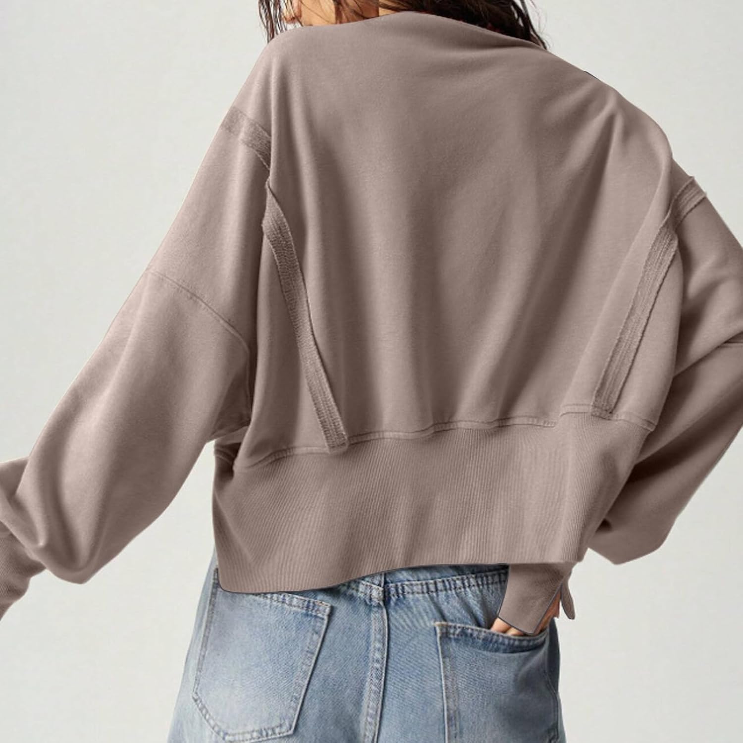 EGUGYDW Womens Crewneck Sweatshirts Cropped Long Sleeve Side Slit Loose Fit Teen Girls 2025 Fall Crop Pullover Tops - Image 8