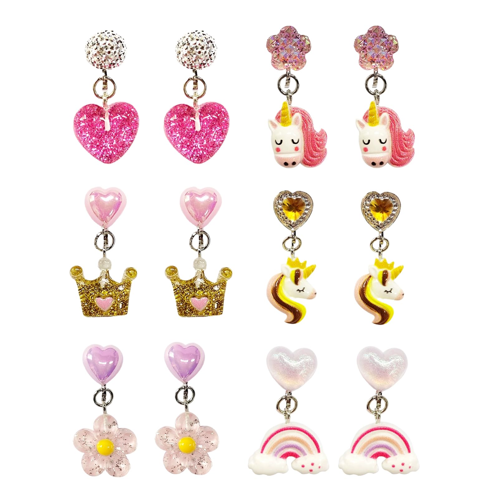 HUATEEN 6 Pairs Clip On Earrings for Girls,Non-Pierced Resin Kids Ear Clips with 6 Vibrant Styles Safe Comfortable Girls Clip on Earrings Accessories for Dress Up