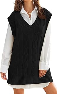 Aiopr Womens Oversized Sweater Vest V Neck Sleeveless Cable Knit Pullover Jumpers Tops