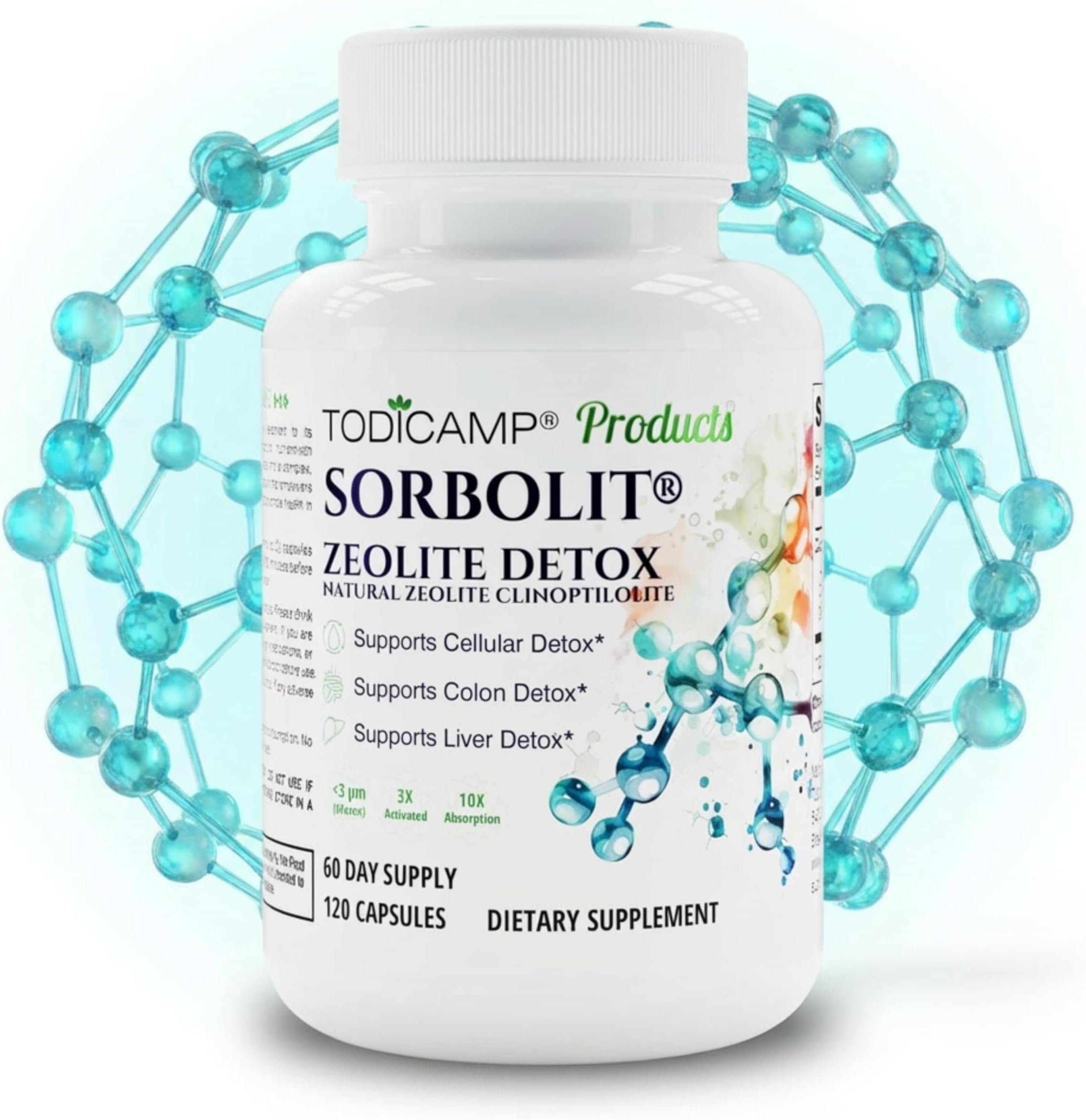 TODICAMP Zeolite Detox for Adults Sorbolit - Zeolite Capsules Binder Detox Cleanse - Zeolite Clinoptilolite for Deep Full Body Detox, Gut Cleanse, Cellular and Liver Detox