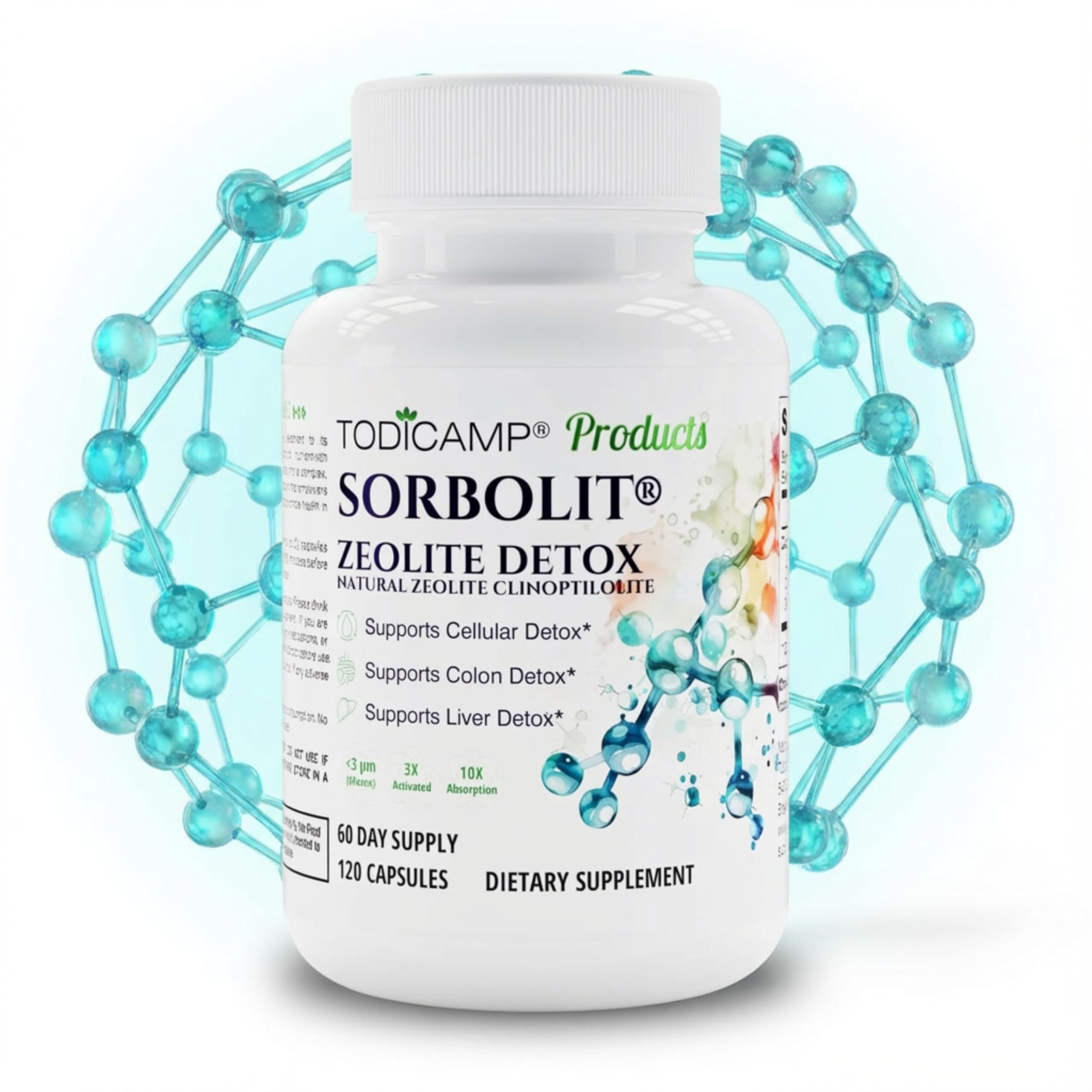 Zeolite Detox - Zeolite Capsules Sorbolit Ultra FINE 1-2 µm - Zeolite Clinoptilolite Powder 95% - 3X Activated - 120 Capsules - Zeolite Powder Supplement - 2 Months Supply