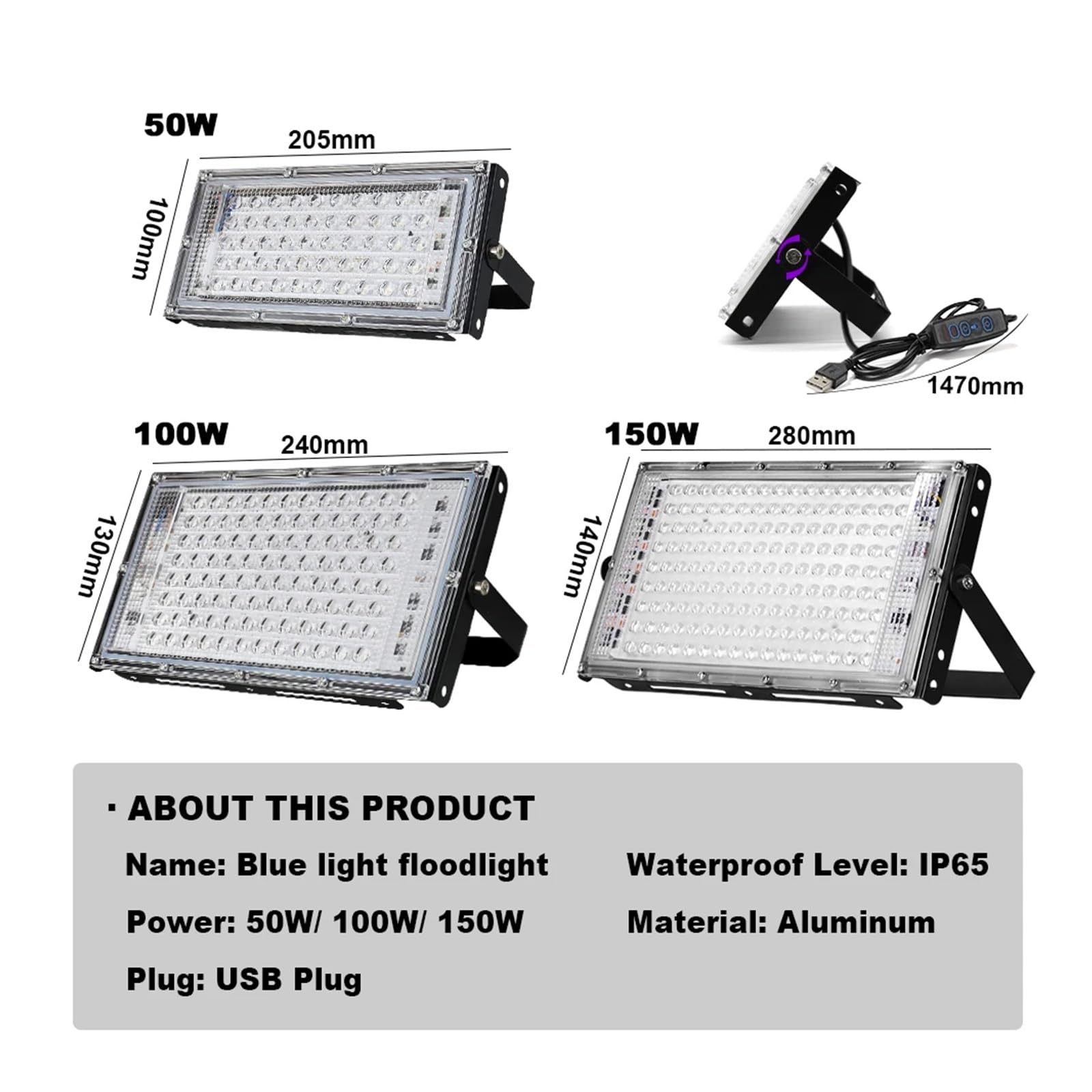 Projecteur LED UV USB 50W 100W, Lampe de scène étanche à lumière Noire ultraviolette for discothèque et fêtes.(100W)