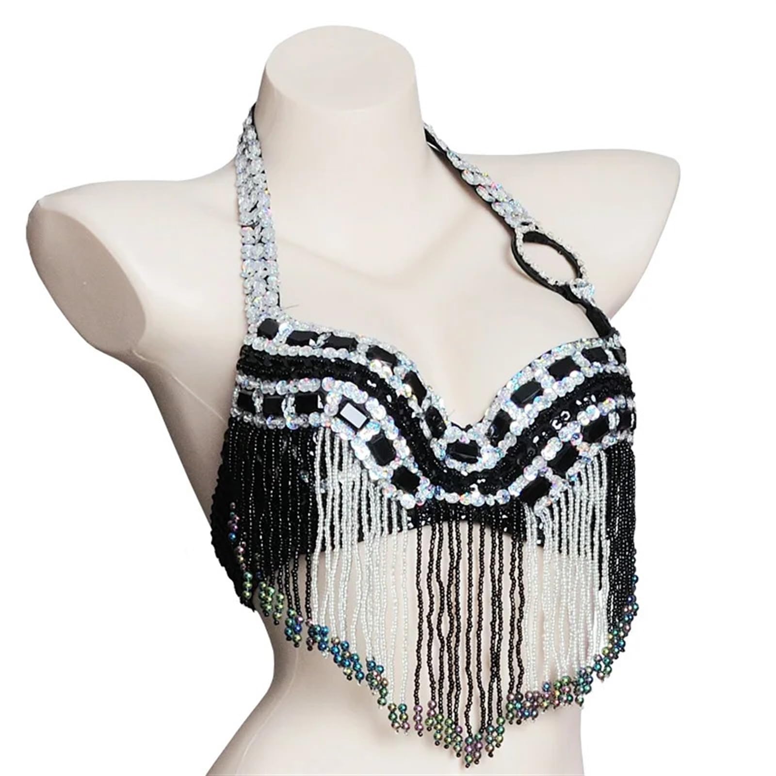 LIUHLFSR Belly Dancing Bra Top Women Tassel Halter Bellydance Dance Costume Clothes Tops for Dancing Carnival Party(Black,L)