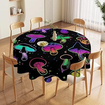 Bright Mushrooms Round Fashionable Tablecloth, Used for Home Decoration 50x50in