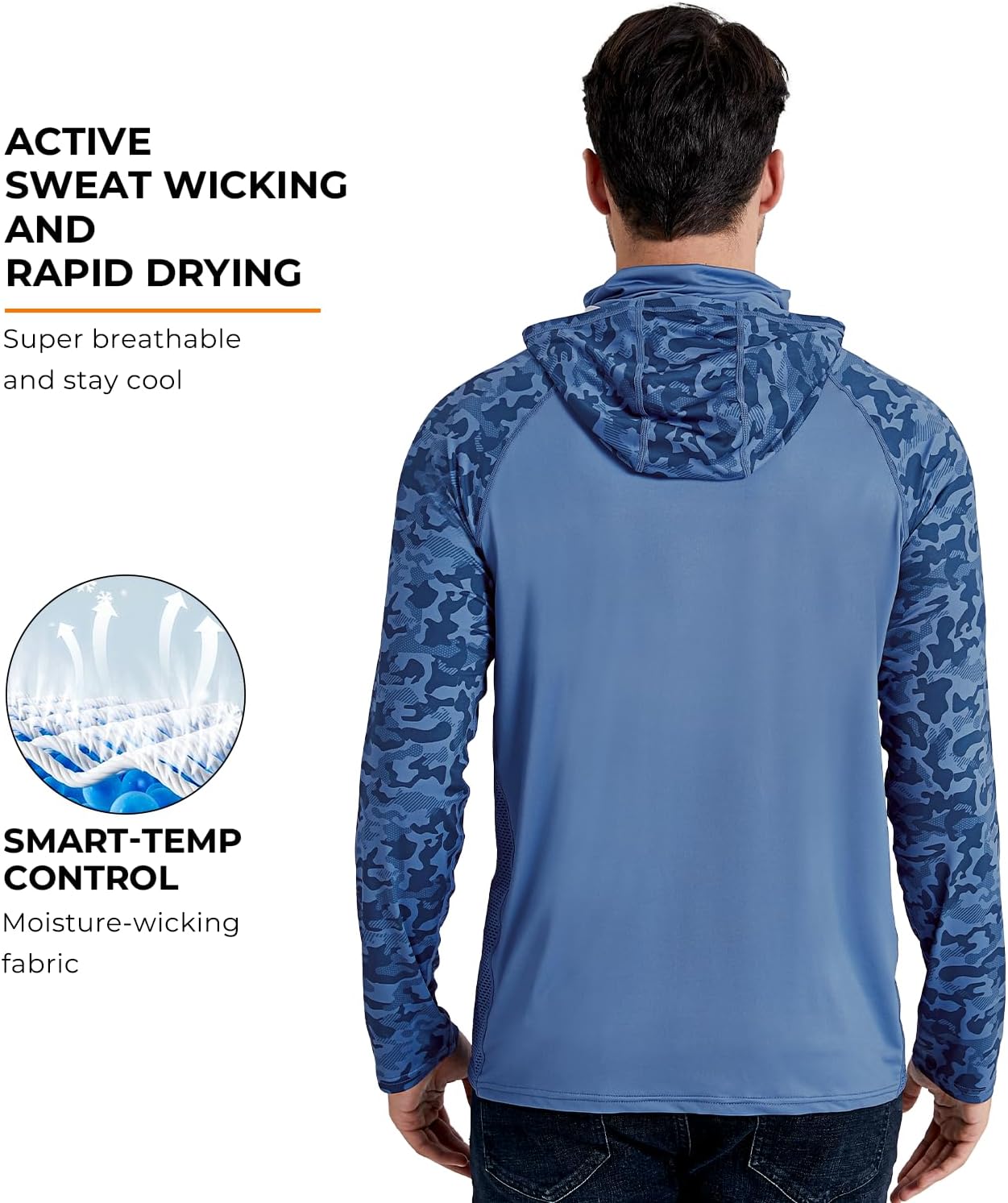 Rodeel UPF 50+ Men’s Long Sleeve Performance Fishing Hiking Sun Protection Shirt with Mask UV Neck Gaiter Hoodie