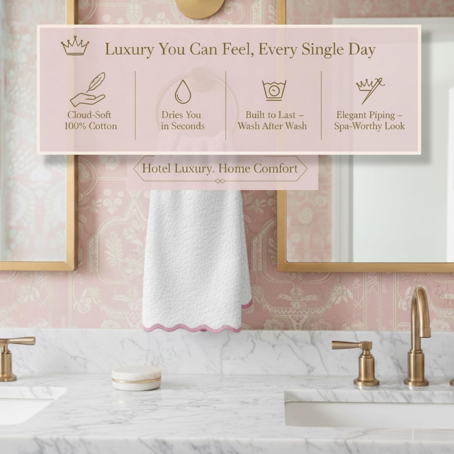 Lotus Linen Bath Towel Set of 4, 620 GSM 100% Zero Twist Cotton, 27 by 54 Inches, Oeko-TEX Certified, Ultra Absorbent, Soft Luxury Bathroom Towels for Home, Spa, Hotel (Pink Piping)