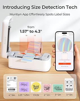MUNBYN Bluetooth Shipping Label Printer, 4x6 Thermal Label Printer for Small Business, Compatible with iPhone, Android, Windows, macOS, Etsy, Shopify, eBay, Royal Mail, DHL, DPD, Evri, 402B, White