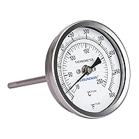 Vista 2 de Measureman Fully Stainless Steel Bimetal Dial Thermometer, 3" Dial, 4" Stem, 50-500 deg F/10-260 deg C, -1% Accuracy, Adjustable, 1/2" NPT Back Mount