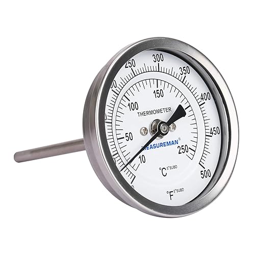 Miniatura 2 de Measureman Termómetro bimetálico de acero totalmente inoxidable, esfera de 3", vástago de 4", 50-500 grados F10-260 grados C, -1% de precisión,