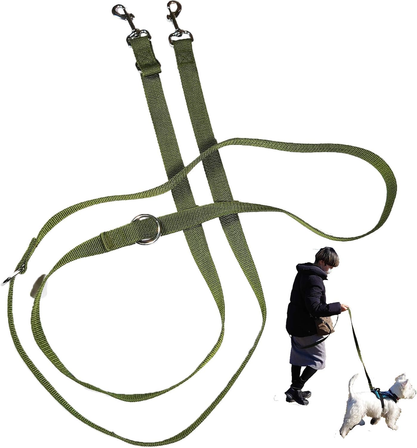 Doggit 犬用 ハンズフリーリード 多機能 ショルダー リード おしゃれ 長さ2 5m 幅2 5cm 小型犬 中型犬 オリーブグリーン シンプル 人気カラーの