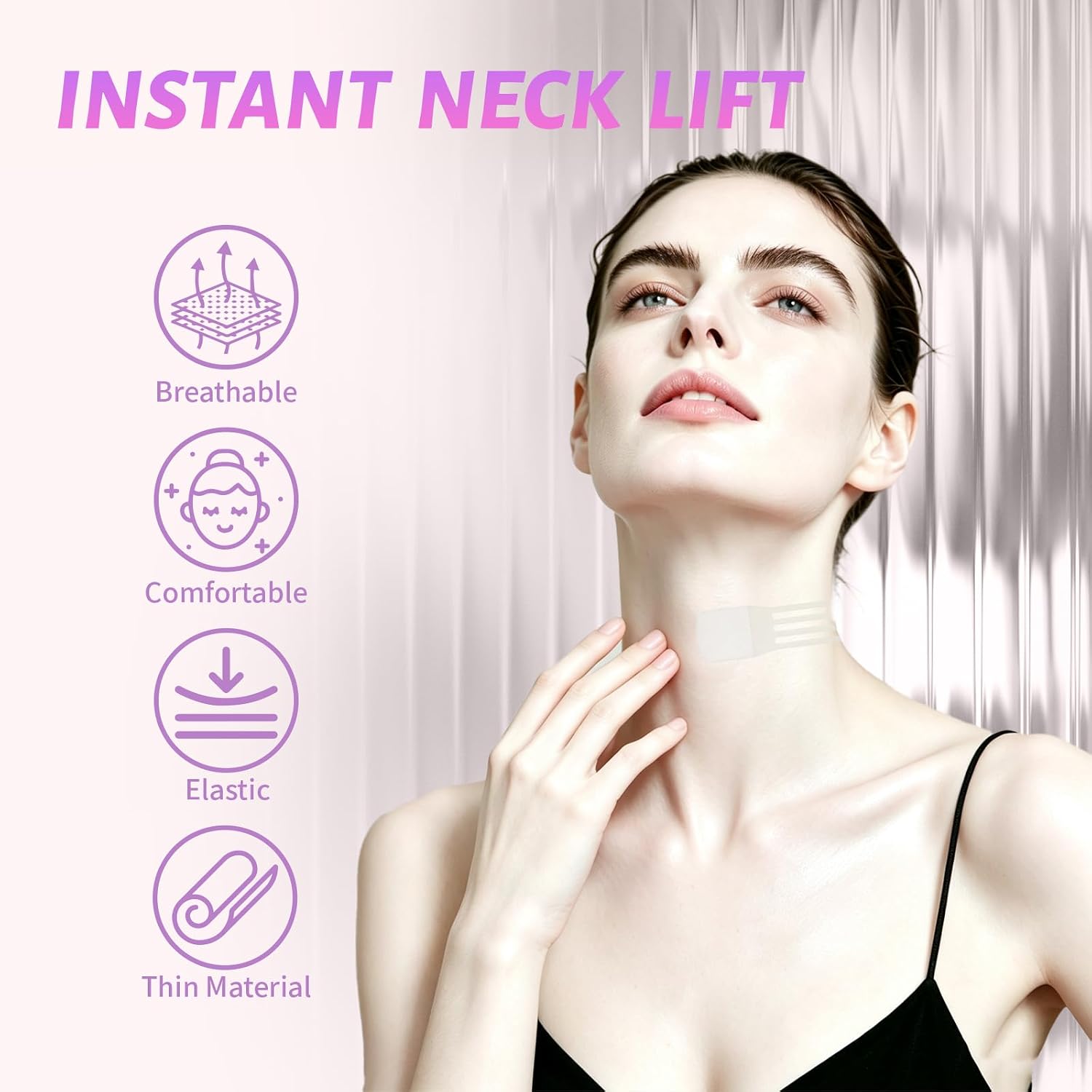 6+80PCS Neck Lift Tape, Invisible Neck Lifting Tape Jawline Tightening Strips, Ultra Thin Breathable Waterproof Skin Tone Adhesive Patches for Neck Contouring & Skin Firming