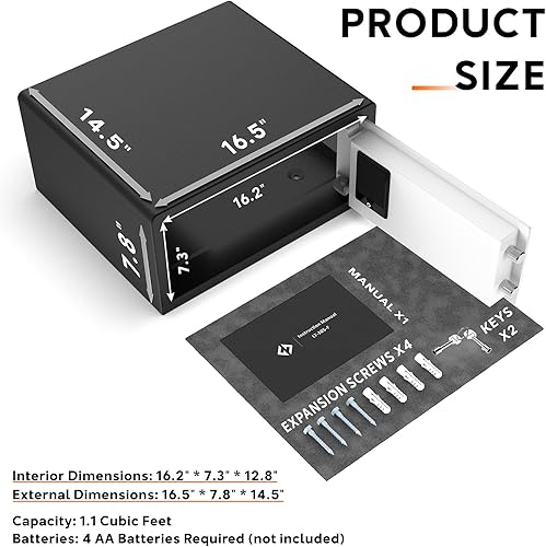 Miniatura 2 de Caja fuerte para hotel de 1.1 pies cúbicos, caja fuerte de acero para documentos personales con cerradura biométrica estilo hotel, cerradura