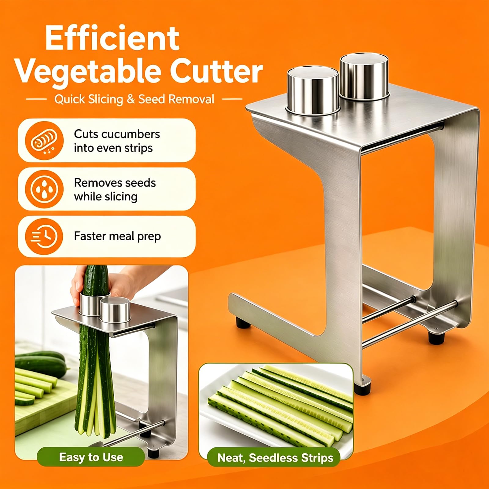 Coupe-concombre, trancheuse à légumes en acier inoxydable, outil manuel avec 10 + 12 lames, diamètre de coupe de 45 mm pour salade, sushis, kimbap et plats de préparation