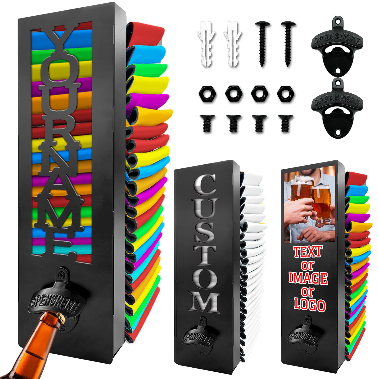SkartamCustom Can Cooler Holder Wall Mounted Personalized Can Cooler Holder with Bottle Opener Customized 2 in 1 Metal Cooler Dispenser with Name Text Cool Stuff Holder Storage Gift for Beer Drinker-S1