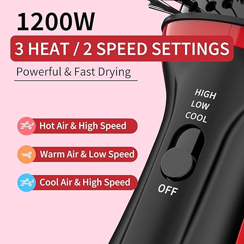 Miniatura 5 de FSNEY Cepillo secador de pelo, cepillo secador de pelo en uno, voluminizador de un solo paso con iones negativos antiencrespamiento cerámica titanio