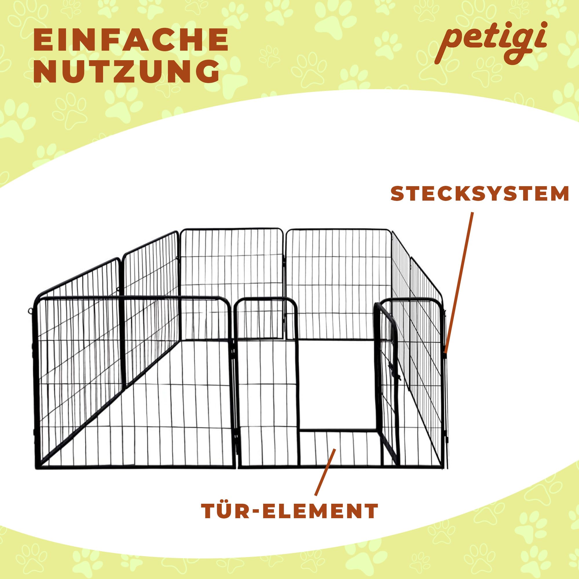 Petigi Welpenauslauf, Freilaufgehege aus pulverbeschichtetem Stahl, zusammenklappbar, Maschenweite 47 mm, inklusive Befestigung zur Verwendung im Garten, Größe (B x H):80 x 60 cm (8X)