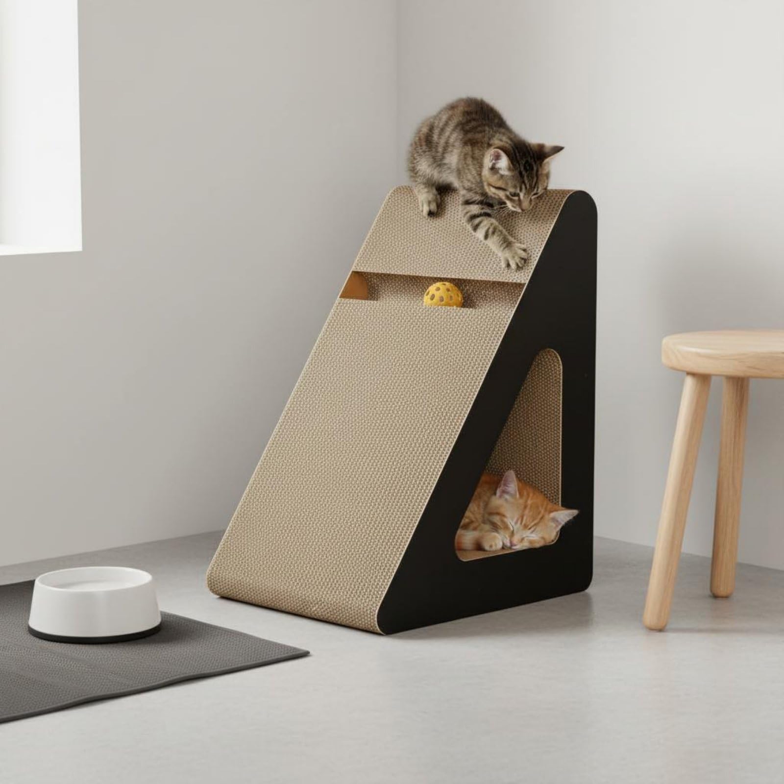 Kratzbrett Katzenhaus Kratzmöbel Katzenzubehör Kratzfläche aus Wellpappe mit Gemütlicher Rückzugsmöglichkeit für Haustierbesitzer Wohnzimmer Katzenpflege, Großes Hohles Dreieck Spleißmodell