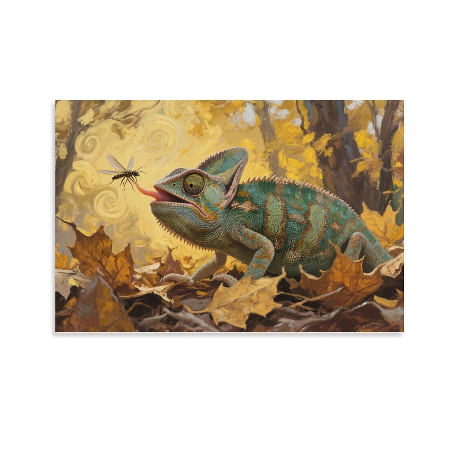 YYVKPMLXC Chameleon Picture Print Canvas Autumn Forest Giclee Artwork Ready To Hang for Bedroom Office Home Decoration 20x30inch(50x75cm)