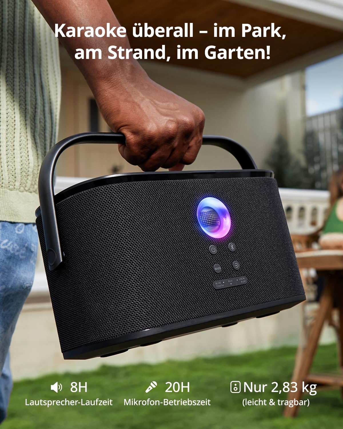 Ikarao Karaoke-Maschine - Komplettsystem mit Textanzeige, 2 Mikrofonen, 140W, Bluetooth, HDMI-Anschluss, selbstaufladend, für Karafun-App, ideal für Home-Party & Fernseher （Shell S2）