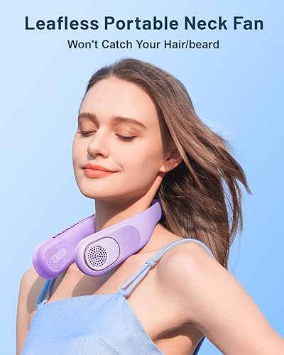 Miniatura 9 de SWEETFULL Ventilador de cuello portátil sin aspas, ventilador personal recargable de 5000 mAh, funciona con pilas, pequeño ventilador portátil,