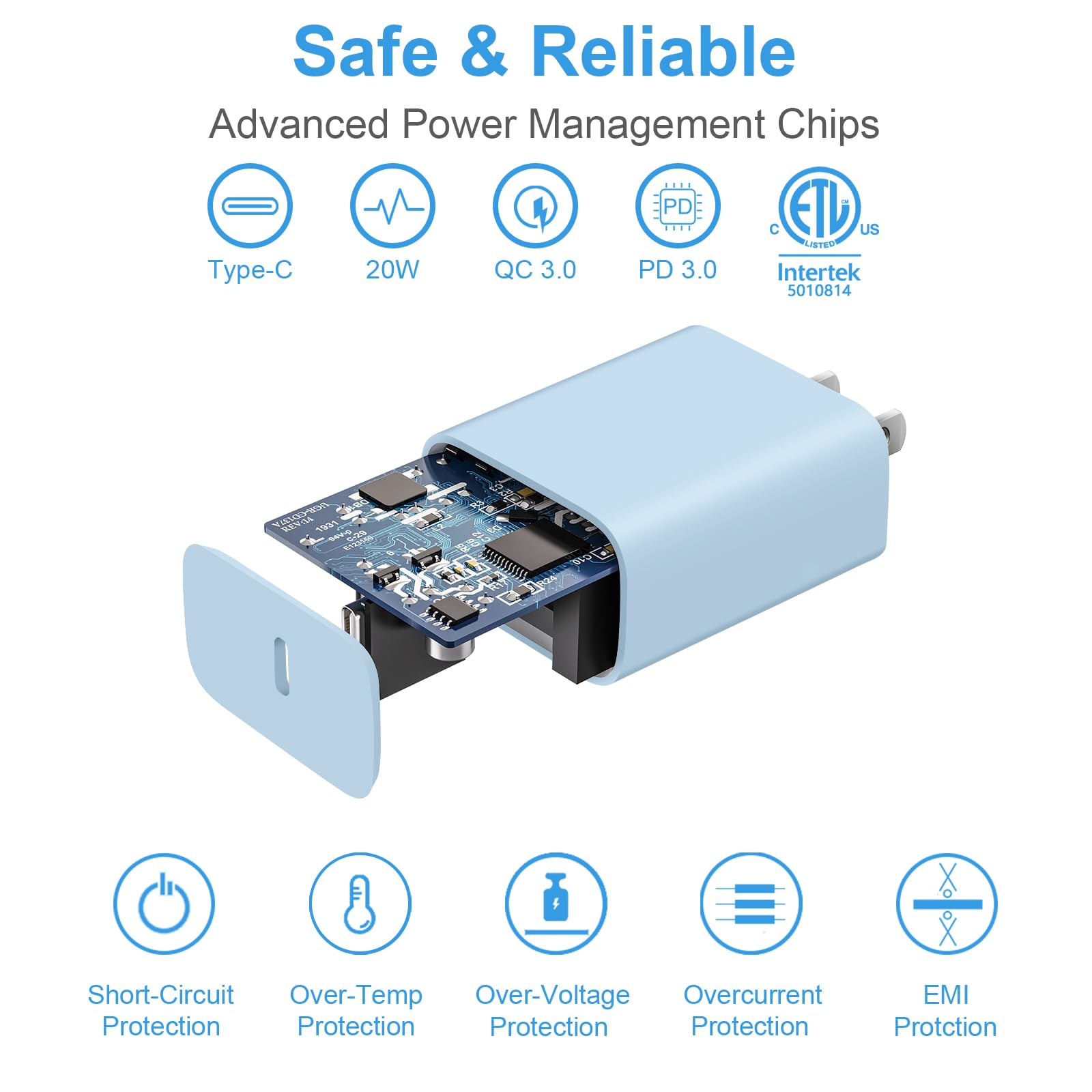 Paquete de 3 cargadores USB C de carga rápida de 6 pies y cable USB C tipo C cargadores (azul)