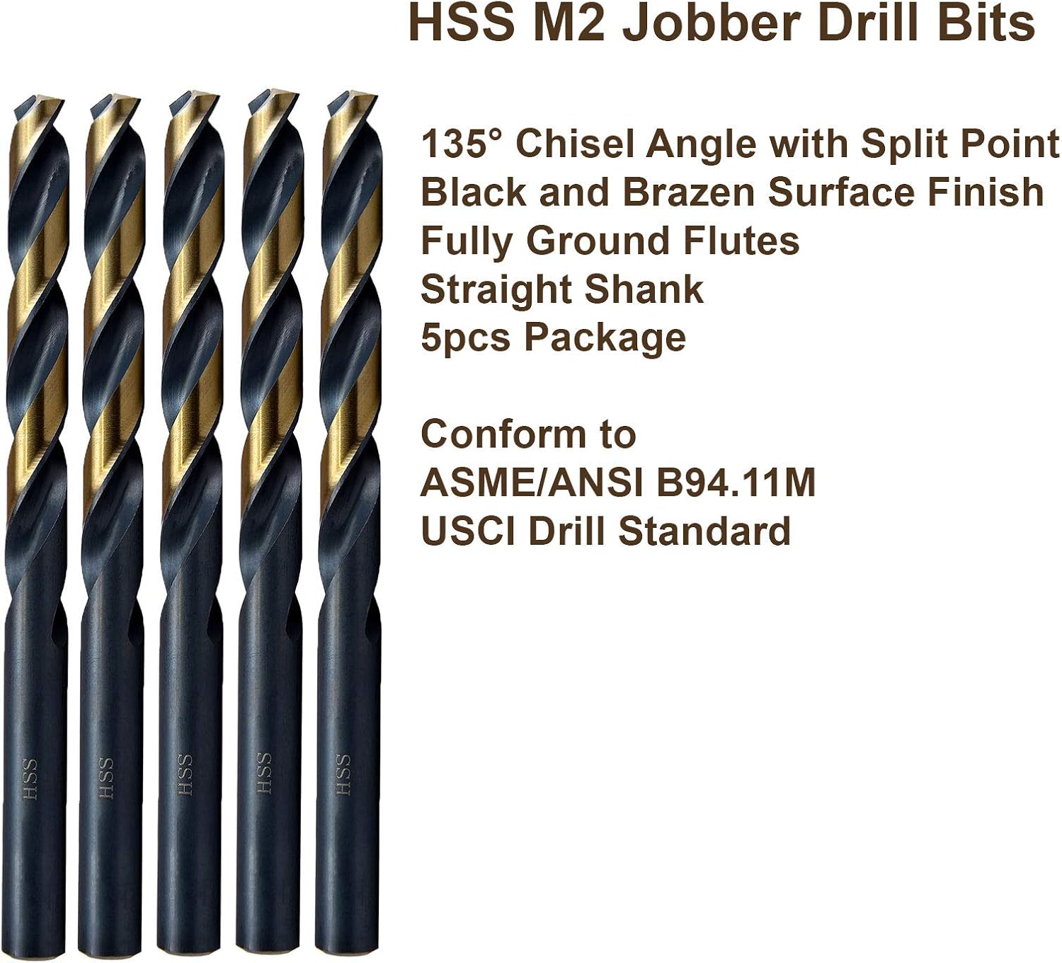MAXTOOL 15/64" 5pcs Identical Jobber Length Drills HSS M2 Twist Drill Bits Fully Ground Black & Bronze Straight Shank Drills; JBF02H10R15P5 - - 