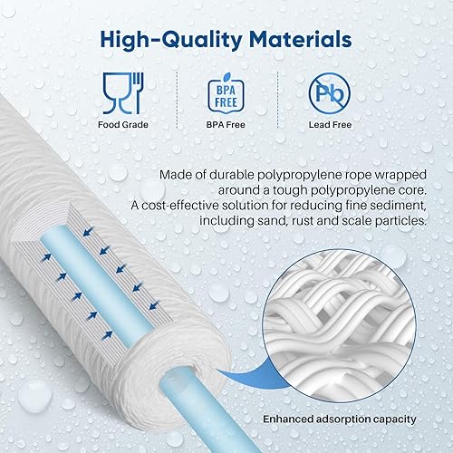 Miniatura 14 de PUREPLUS Filtro de sedimentos para heridas de cuerda para toda la casa de 5 micrones de 10 x 2.5 pulgadas para agua de pozo, cartucho de repuesto