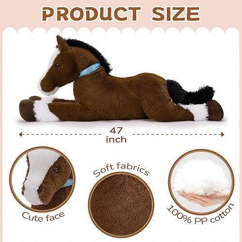 Miniatura 5 de MaoGoLan Animal de peluche de caballo grande para niño, juguete de peluche de caballo grande para niña, poni montable relleno para niños, almohada