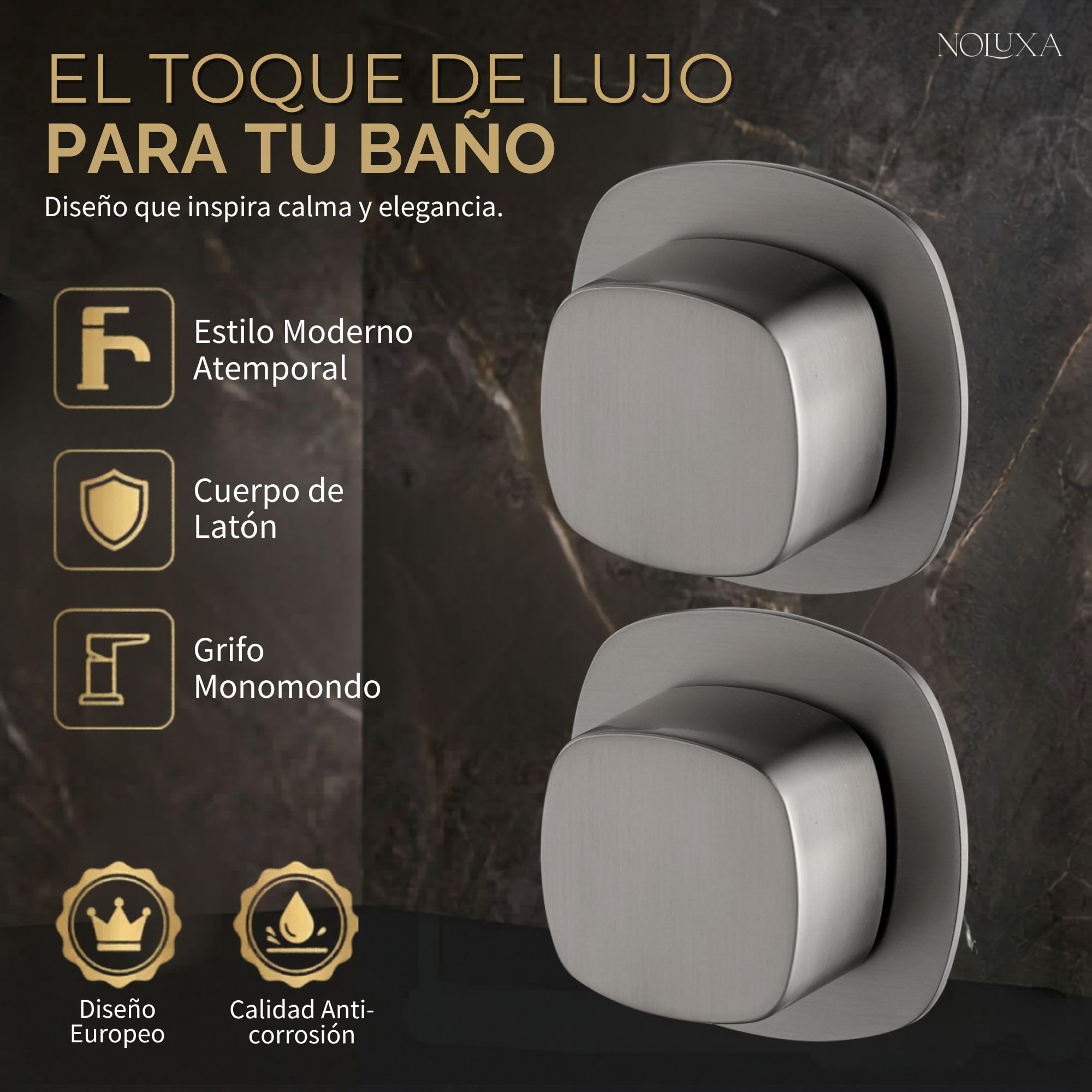 IMEX - Grifo Lavabo Empotrado Níquel Cepillado | Grifo de Lavabo Bimando Pared Mezclador Agua Fría y Caliente | Grifería en Latón con Cartucho Cerámico Ø35mm | Serie Toscana