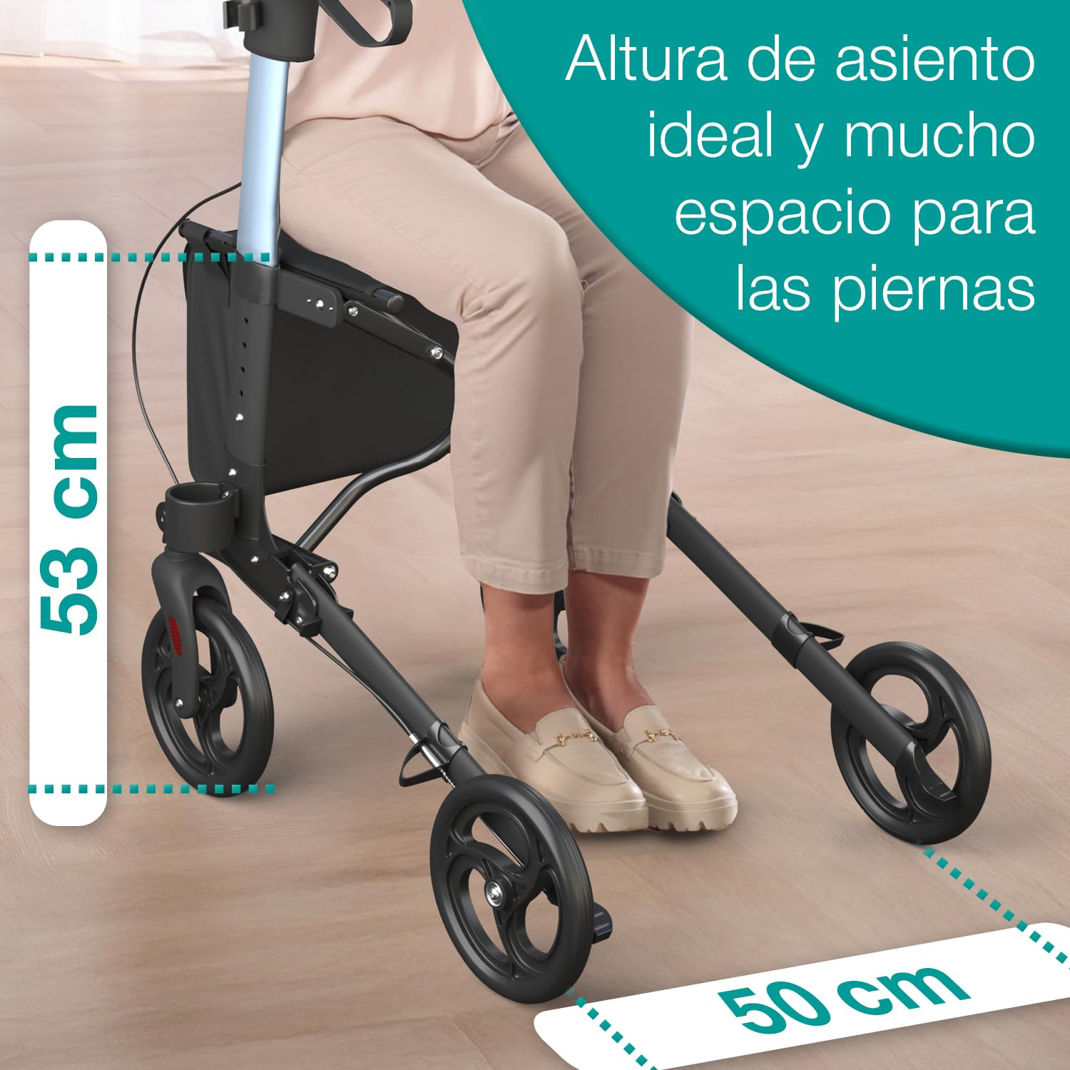 ELONEO Andador para Ancianos con Asiento - Ligero, Compacto y Plegable, Aluminio, 8 Alturas Regulables, Caminador para Mayores con Bolsa y Soporte para Paraguas, Compatible con Coches (Negro)