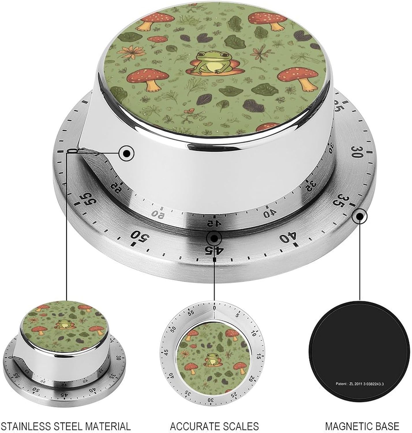 Frogs and Mushrooms Kitchen Timers for Cooking Chef Cooking Timer Clock 60-Minute Visual Timers Indoor Mechanical Accurate Countdown Timer No Batteries Required - Magnetic Backing